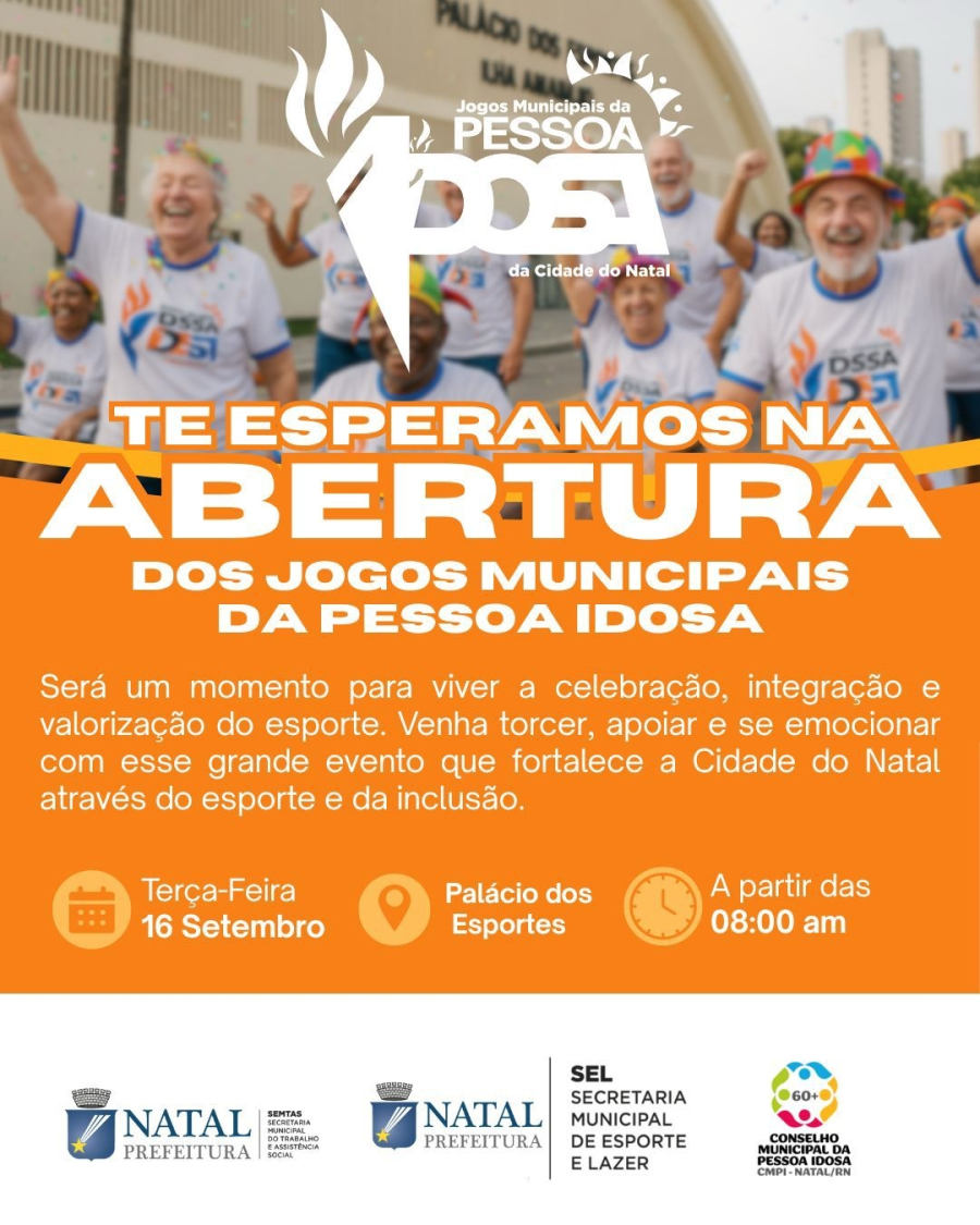 Prefeitura do Natal realiza abertura dos Jogos Municipais da Pessoa Idosa nesta terça-feira (16)