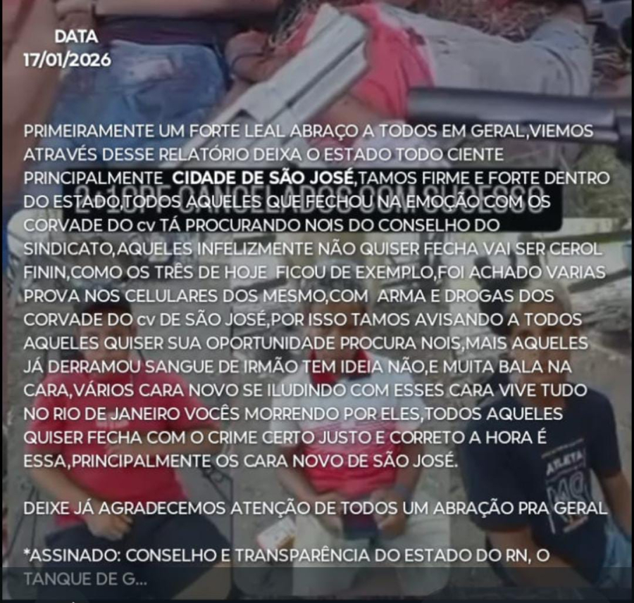 EXCLUSIVO: FACÇÃO EMITE NOTA APÓS DECAPITAR 3 EM SÃO JOSÉ DO MIPIBU 